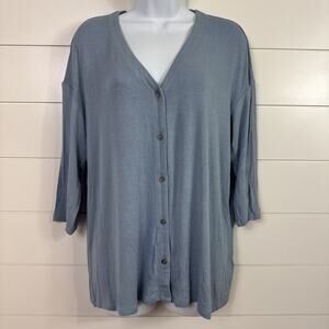 J. Jill Wearever Collection 3/4 Sleeve Button Front Cardigan Sweater Blue sz M